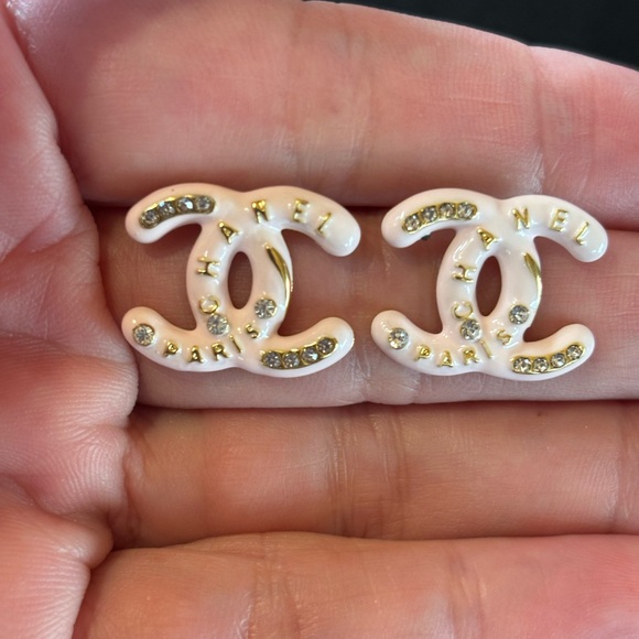 810. Upcycled Light Pink Enamel and Gold Letters Earrings
